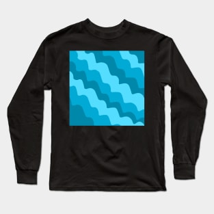 Blue wavy ocean waves gradient Long Sleeve T-Shirt